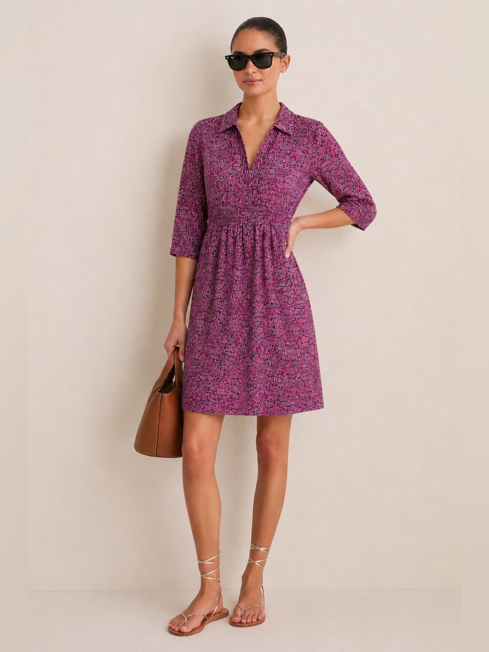 Lilly Pulitzer Logo Collared Long Sleeve Pink Dress Silk 484